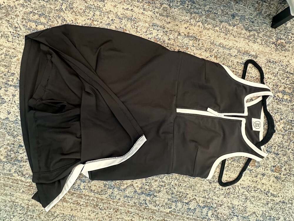 Sage Collective Black and White Zip-Front Active Dress with Built-in Shorts